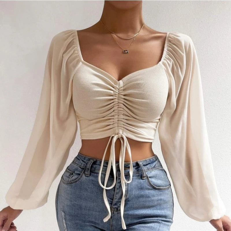 ALLUKASA Mesh Lantern Sleeve Top